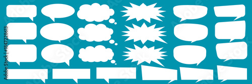 A set of chat box designs for comments on social media or comics. Vector designs of speech bubbles, text boxes, and conversation chat columns in comics.