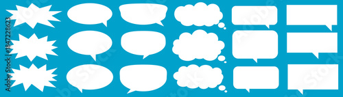 A set of chat box designs for comments on social media or comics. Vector designs of speech bubbles, text boxes, and conversation chat columns in comics.