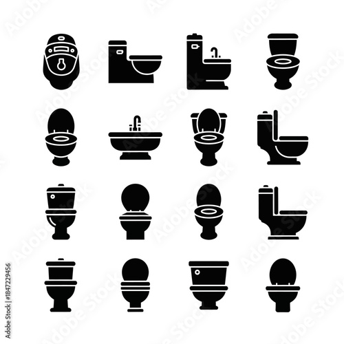 Toilet and Bathroom Sanitary Icon Collection for Hygiene and Plumbing