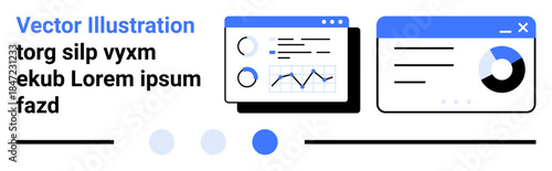 Data charts, graphs, and text blocks on two panels. Ideal for data management, analytics, UI design, business, technology, education finance and a simple landing page