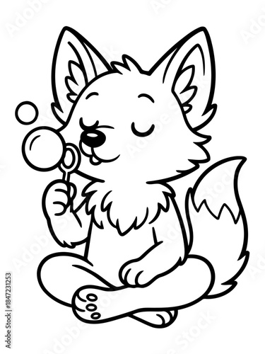 Playful Fox and Bubbles: An adorable fox blowing bubbles, embodies the bliss of playful moments and serene concentration. A delightful depiction of innocence and mirth.