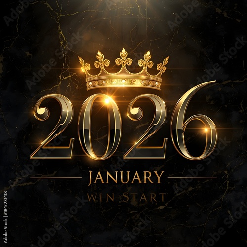 January 2026 Luxury New Year Design with Golden Crown and Win Start Concept