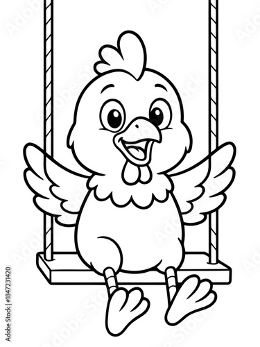 Cheerful Chicken on a Swing: A cheerful chicken joyfully swings in the air, a delightful moment of innocent fun and simple joy.