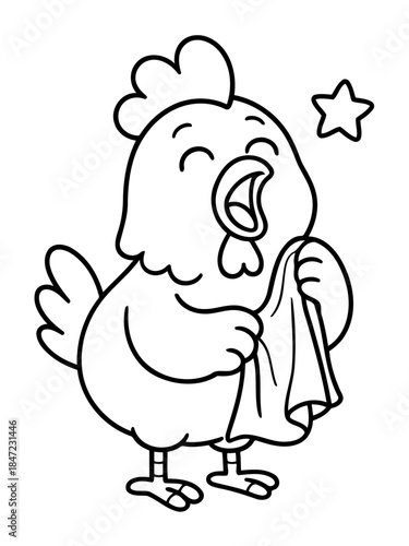 Joyful Hen's Serenade: A cartoon hen with open beak, is singing or clucking its joy, creating an image full of life and cheer.