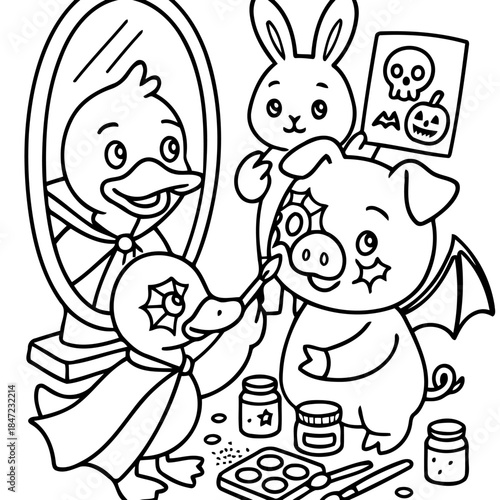 Cute Animals Getting Ready for a Celebration: Adorable animals, filled with creativity, transform themselves in a flurry of costume preparation.