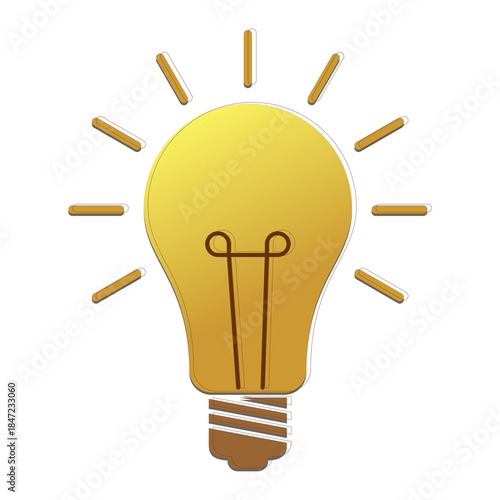 Golden Idea Illuminated: Bright Lightbulb Icon on White Background, The Glow of Inspiration: Simple Vector Graphic of a Lit Bulb