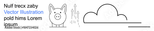 Finance, savings, investment, economic growth, budgeting, wealth management. A piggy bank with upward arrows and a cloud symbol. Financial growth and savings concept