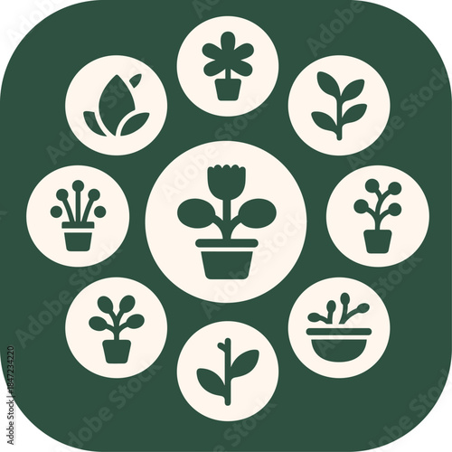 Botanical Icons Flat Design Plants and Flowers