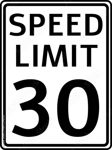 Speed Limit 30 mph Sign Vector, Speed Limit 30 miles per hour Traffic Sign