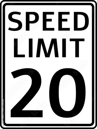 Speed Limit 20 mph Sign Vector, Speed Limit 20 miles per hour Traffic Sign