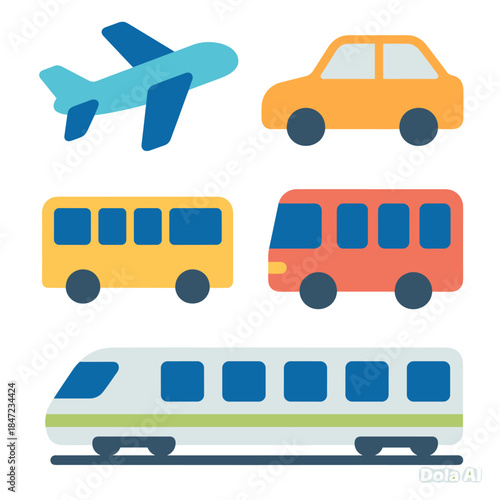 Flat Icons Collection of Various Transportation Modes