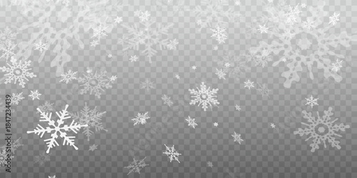 Simple heavy snowflakes design. Wintertime speck freeze shapes. Snowfall weather white blue illustration. Scattered snowflakes december theme. Snow hurricane landscape.	