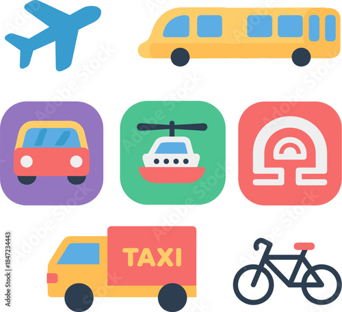 Flat Icons Collection of Various Transportation Modes