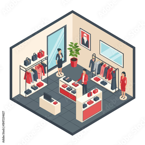 Isometric View of Clothing Store Interior.