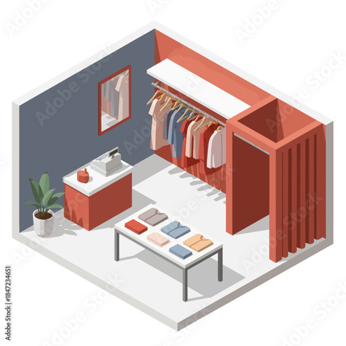 Isometric View of Clothing Store Interior.