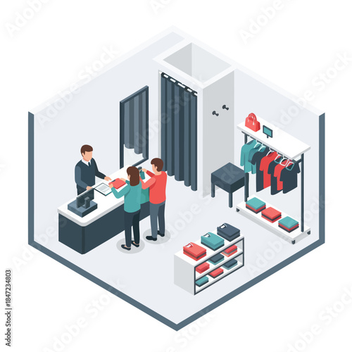 Clothing Store with Customers and Salesperson.