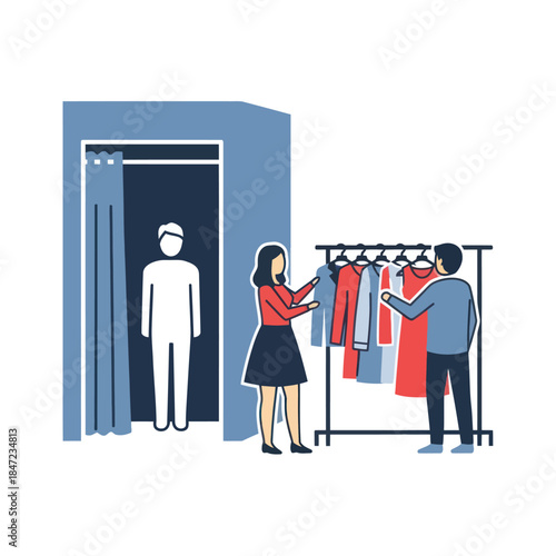 Man and Woman Shopping for Clothes Together.