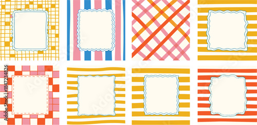 A vibrant collection of colorful, patterned frames arranged in a grid, showcasing diverse designs and hues.