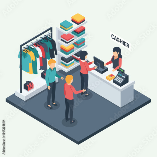 Customers Shopping and Cashier at Counter.