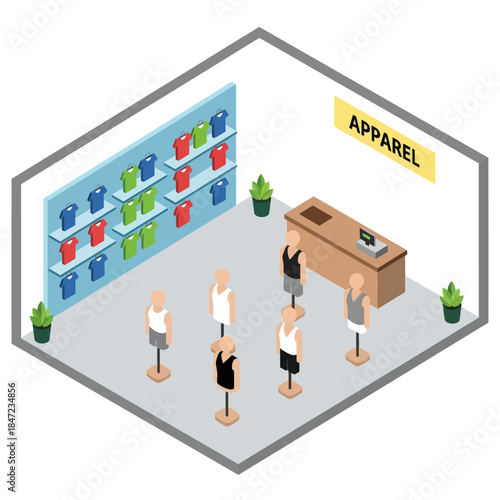 Clothing Store Checkout Counter with Customers.