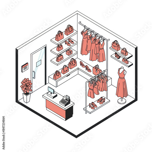 Clothing Store with Dresses and Accessories.