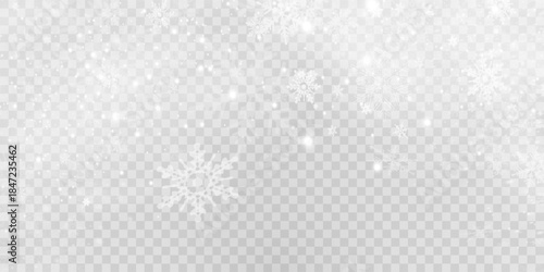 Falling snow on a transparent background. Vector illustration 10 EPS. Abstract snowflake background. Fall of snow.