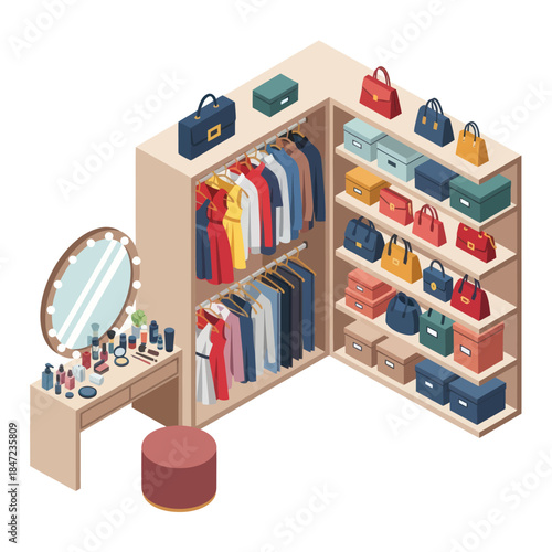 Fashionable Clothing and Handbag Storage Display.