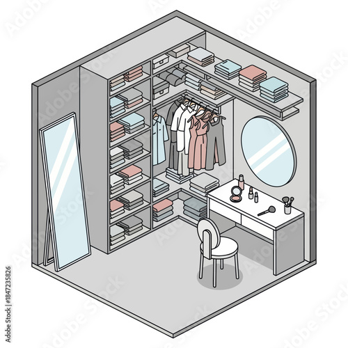 Modern Walk-in Closet with Organized Storage.