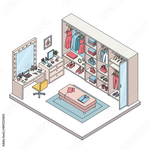 Modern Walk-in Closet with Organized Storage.