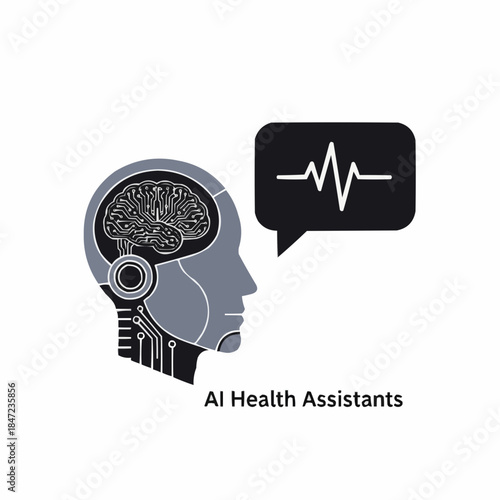 AI health assistant concept with brain and heartbeat