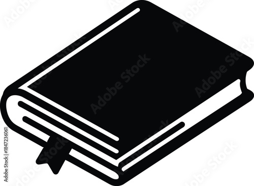 Black and White of a Closed Hardback Book with Ribbon Bookmark Isolated