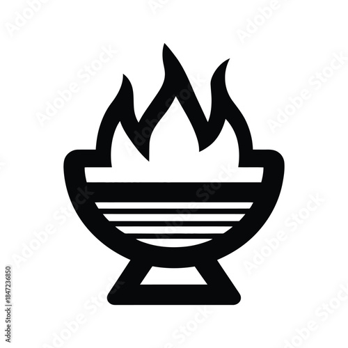 Burning black fire pit icon silhouette showing rising flames on white background