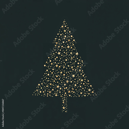 Golden starry Christmas tree design on a dark background symbolizing holiday joy