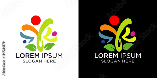 Vibrant logo design with colorful abstract shapes and placeholder text. Logo design like people and flower growth.