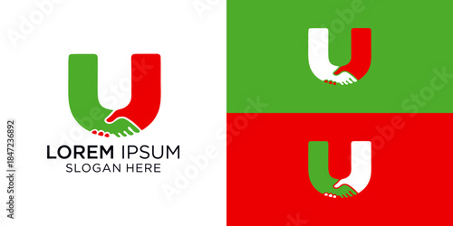 Professional logo design with handshake and Italian colors. Suitable for use for two companies that become one or suitable for collaborations company logos.