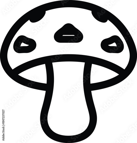 Simple Black and White Mushroom Icon with Spots on the Cap Illustration