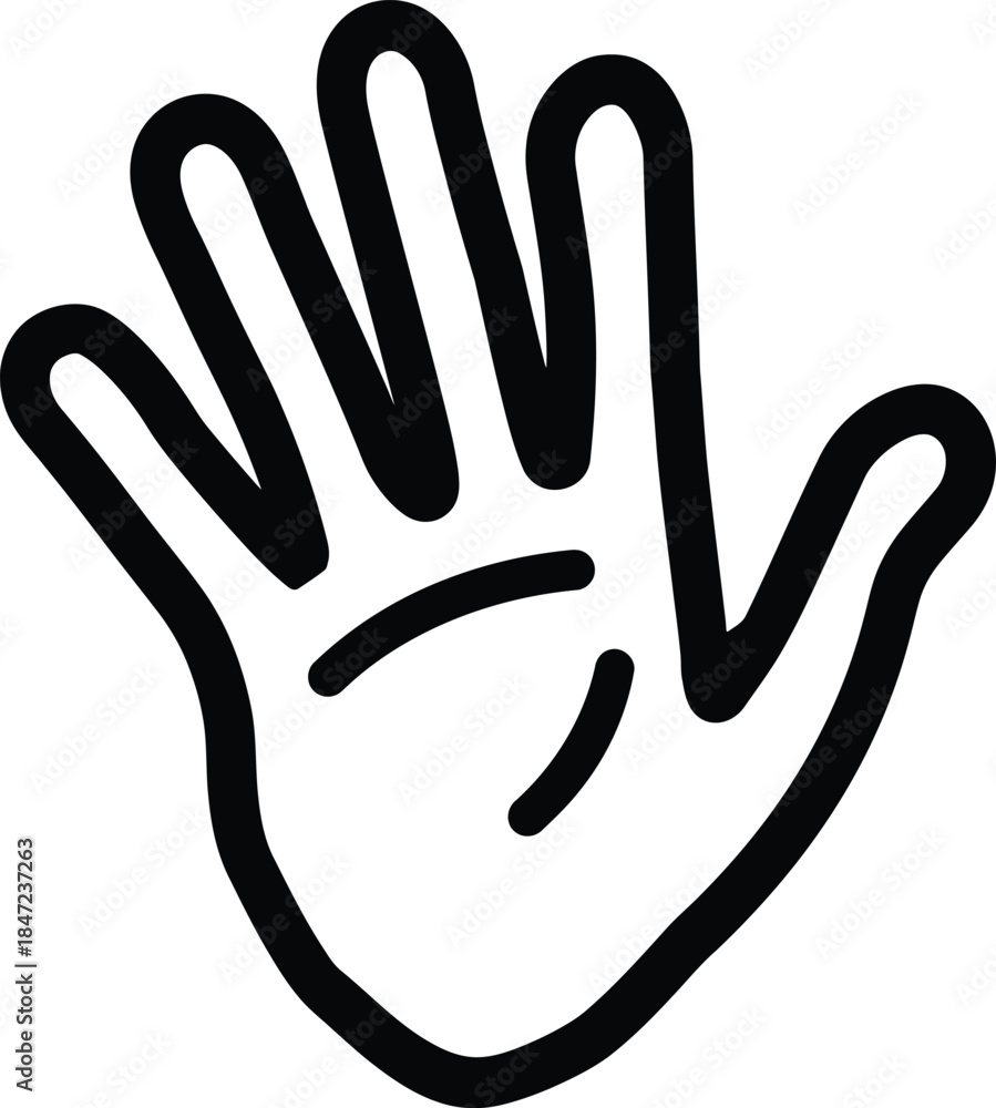 Obraz premium Cartoon Hand with Five Fingers Black Outline on White Background Illustration