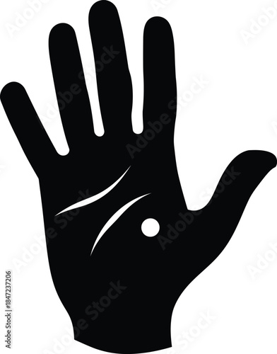 Black Hand Silhouette with Palm Lines and a Dot, Isolated on White