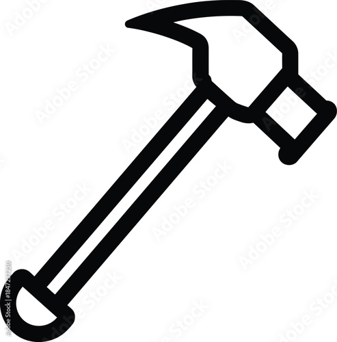 Bold Outline of Hammer with Wooden Handle Construction, Carpentry, and DIY Tool