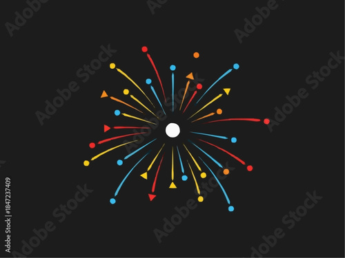Colorful fireworks explosion design on a dark background
