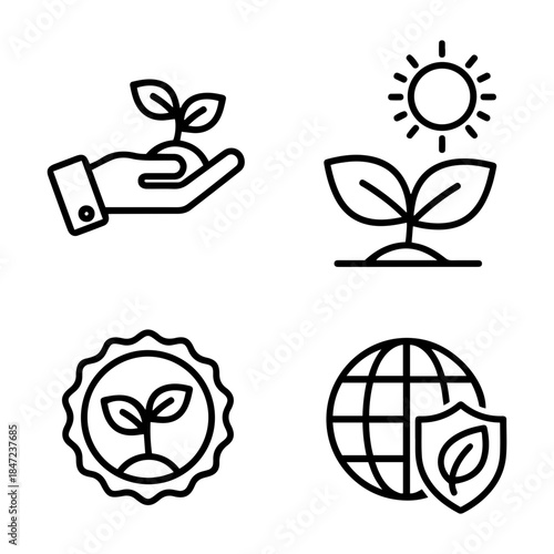 Sustainable Growth and Environmental Protection Line Icons Set