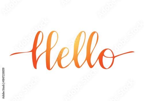Hello text calligraphy and typography white template design.