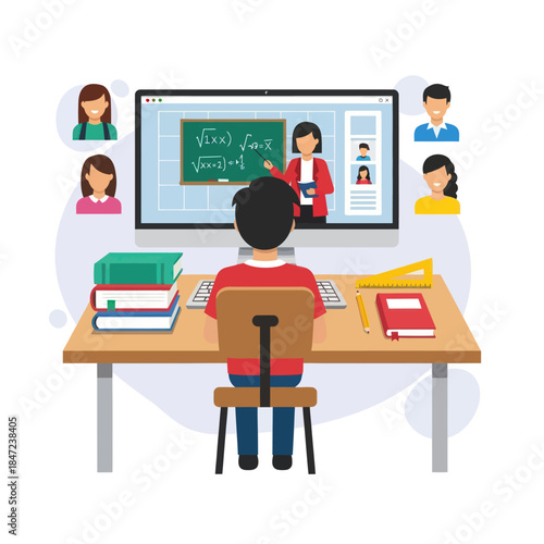 Student Learning Online with Virtual Teacher.