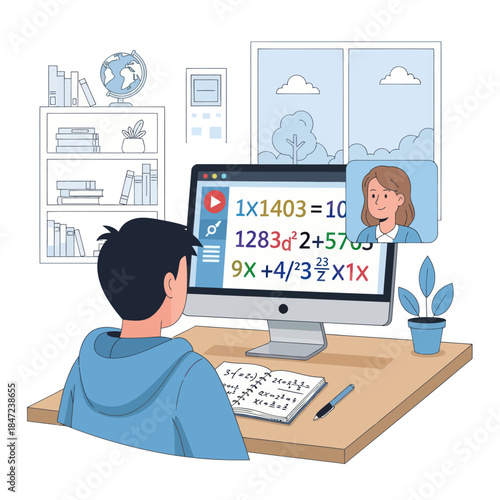 Young Boy Learning Math Online with Teacher.