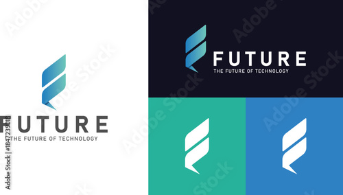 F letter technology identity logo icon design, forward arrow with f letter graphic concept for technology brand, financial technology logo design.