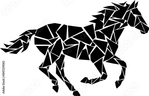 Geometric Mosaic Horse Silhouette Vector. Abstract Shattered Black Polygon Tile Animal Illustration for Tech 2026