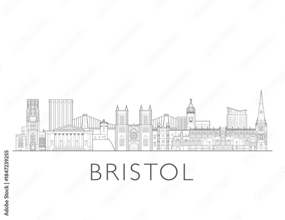 Obraz premium Bristol England UK cityscape illustration skyline drawing