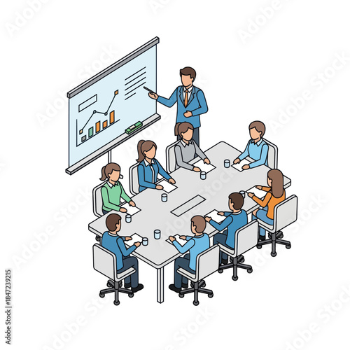 Business Meeting with Presentation and Team.