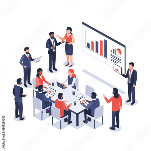 Business Team Discussing Data on Projector Screen.