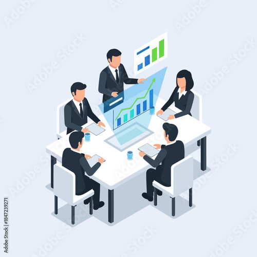 Business Professionals Discussing Data on Laptop.